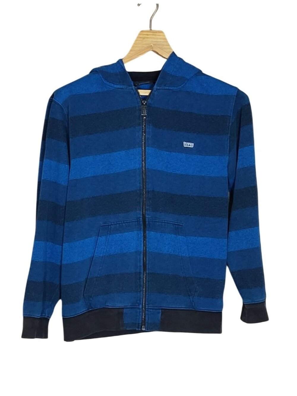 Vans Y2K Blue & Black Striped Full Zip Boys Hoodie Jacket XL